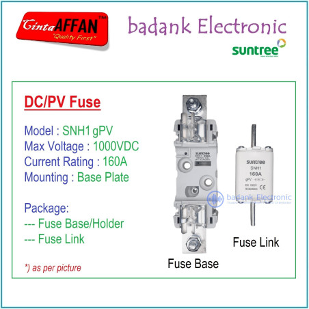 160A - SUNTREE SNH1 gPV 1P 1000V DC Fuse Base/Holder  Fuse Link PV
